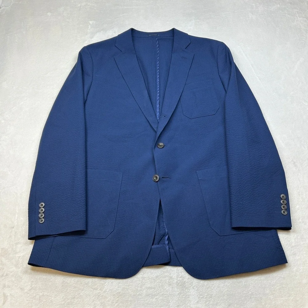 Stafford Textured Sport Coat Mens 46R 46 Blue Classic Fit‎ Cotton Stretch